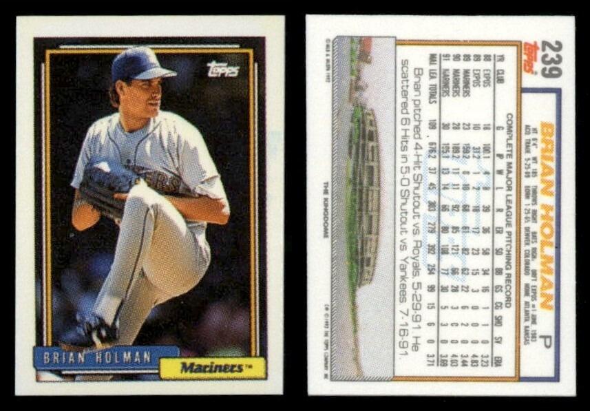 Brian Holman Mariners 239 Topps 1992 Baseball Micro Card