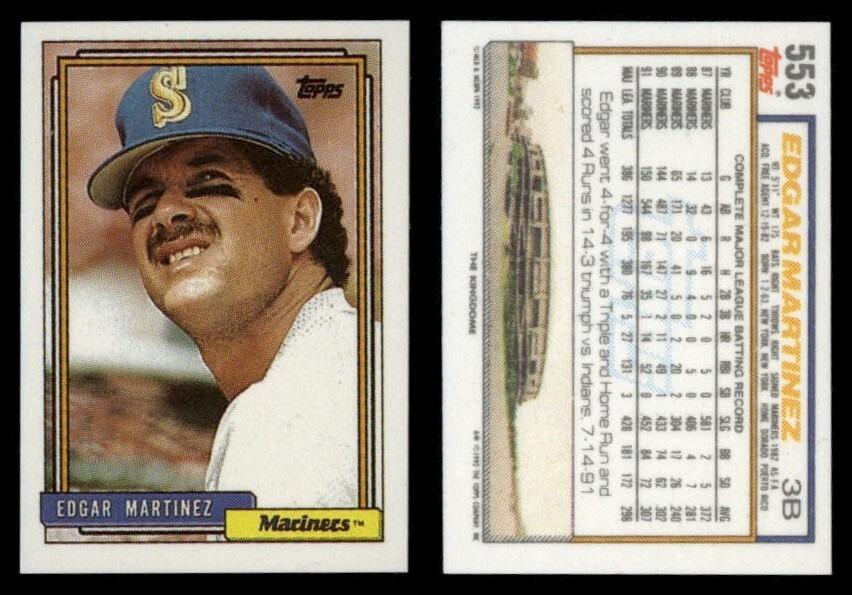 Edgar Martinez Mariners 553 Topps 1992 Baseball Micro Card