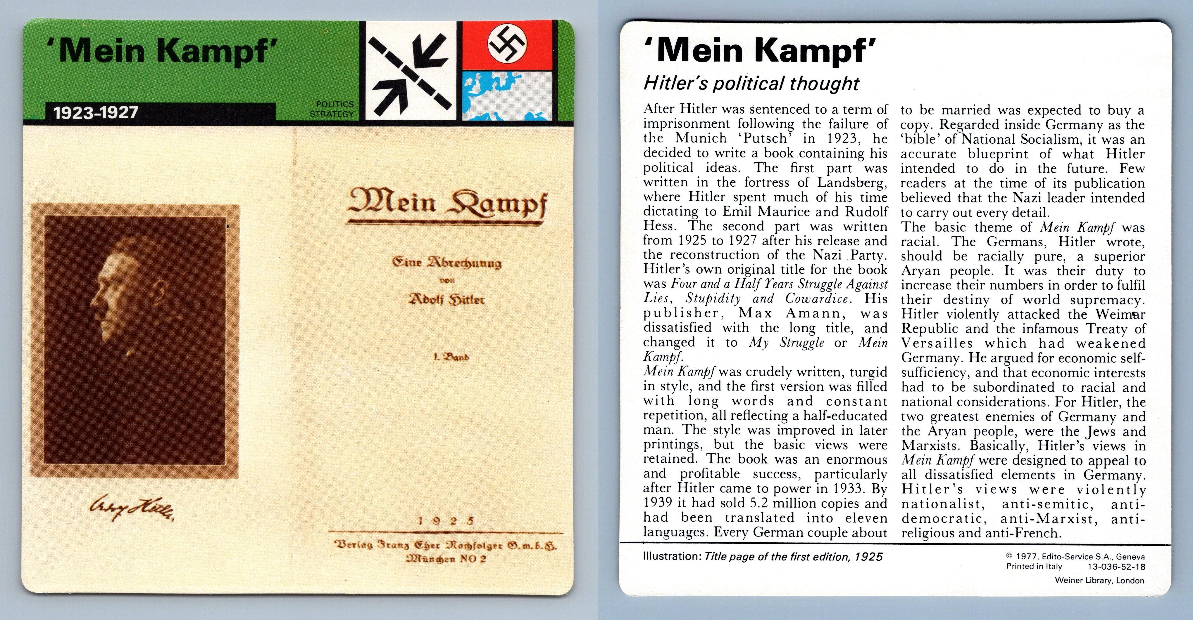 WW2 Edito-Service SA 1977 Card 1923-27 Strategy Politics 'Mein Kamf'