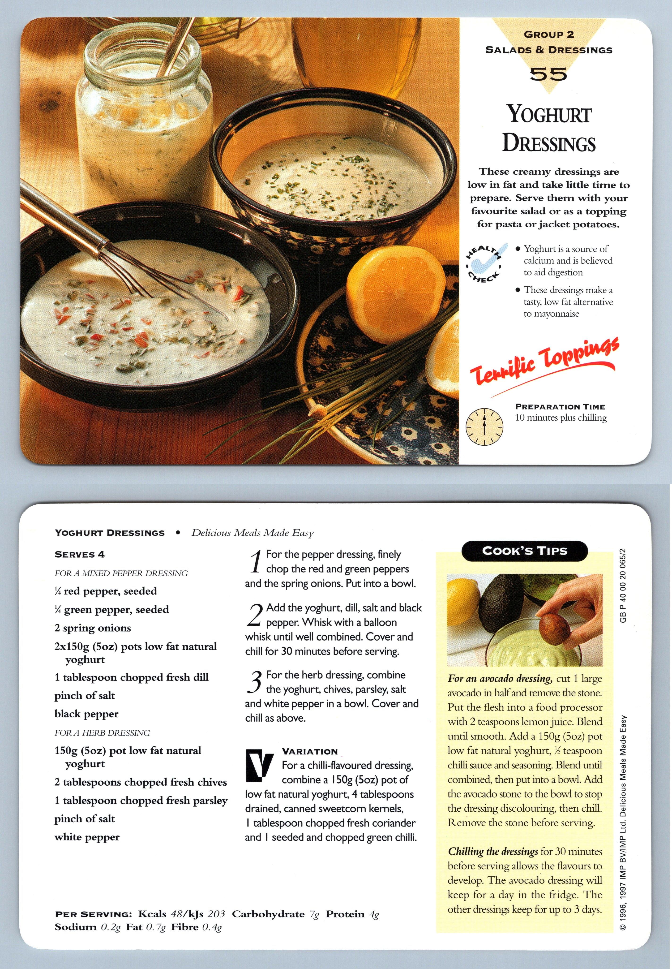 Yoghurt Dressings 55 Salads Delicious Meals Made Easy 19967 Recipe Card
