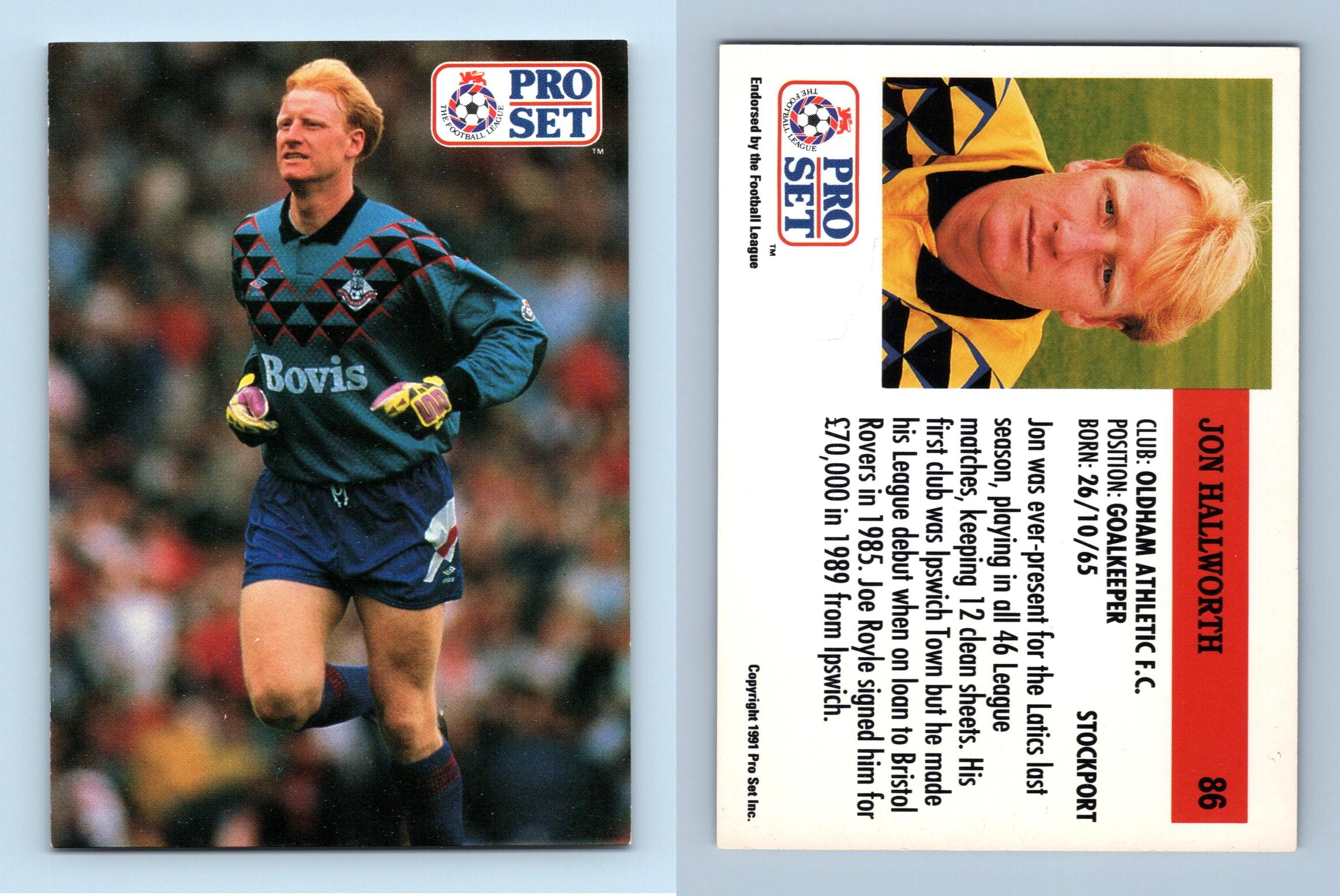 Bobfra Pro Set John 1991 Autographed Trade Card: Oldham Athletic Hallworth 