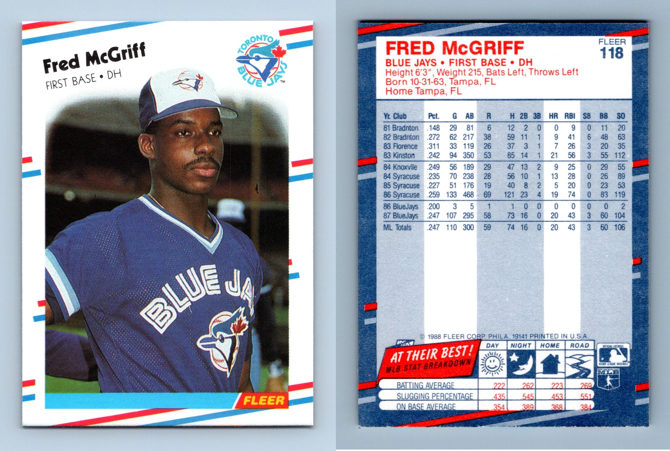 Fred McGriff - Blue Jays #118 Fleer 1988 Baseball Trading Card