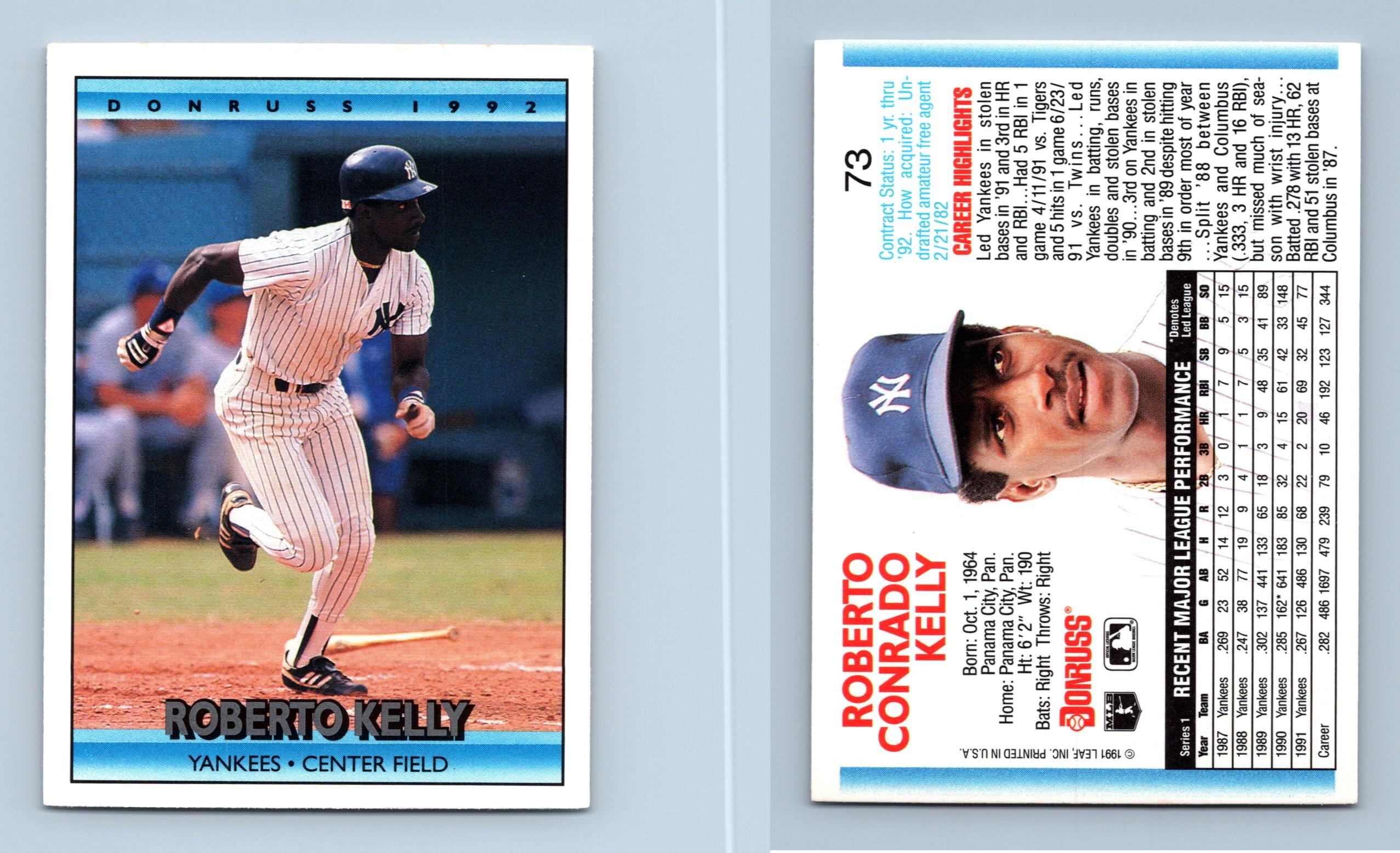 Roberto Kelly - Yankees #73 Donruss 1992 Baseball Trading Card