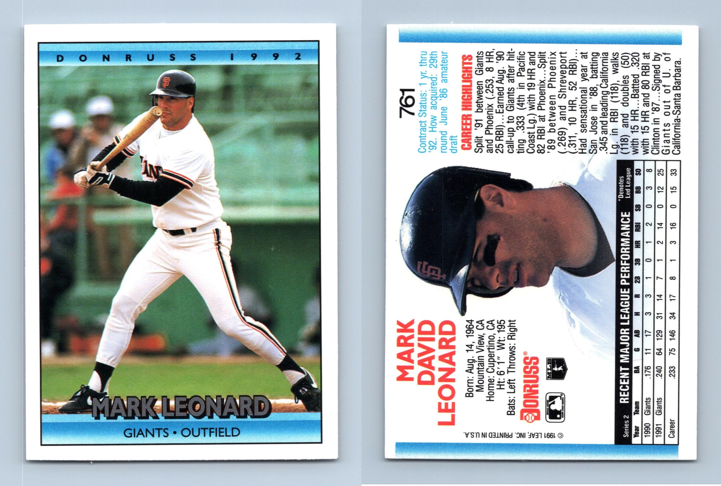 Mark Leonard - Giants #761 Donruss 1992 Baseball Trading Card