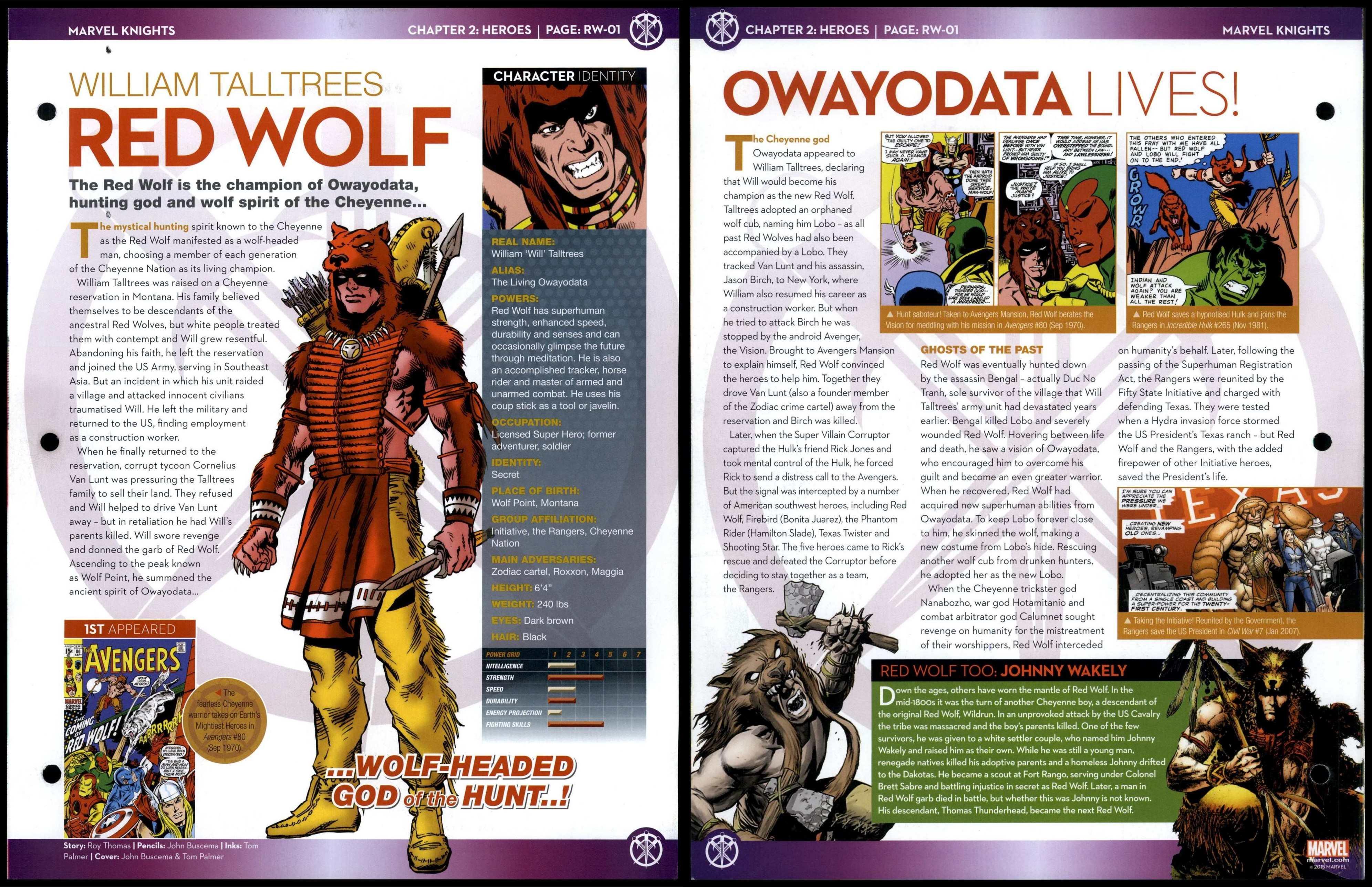 Red Wolf William Talltrees RW01 Heroes Marvel Knights Fact File Page