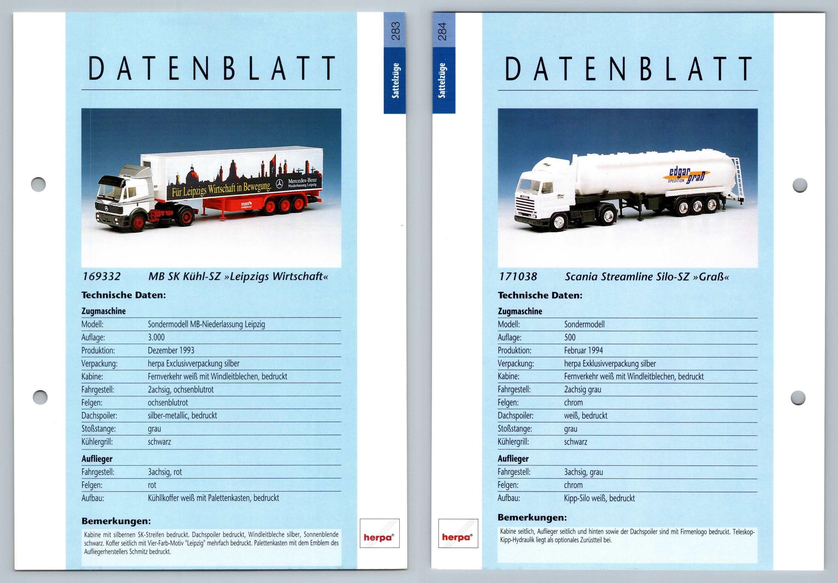 Mb Sk Kuhl Scania Streamline 283 284 Sattelzuge Datenblatt Herpa