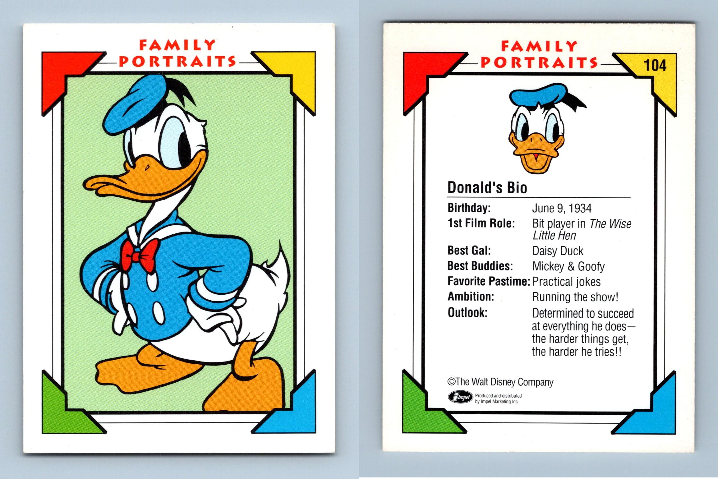 Donald #104 Disney Collector 1991 Impel Family Portraits Card