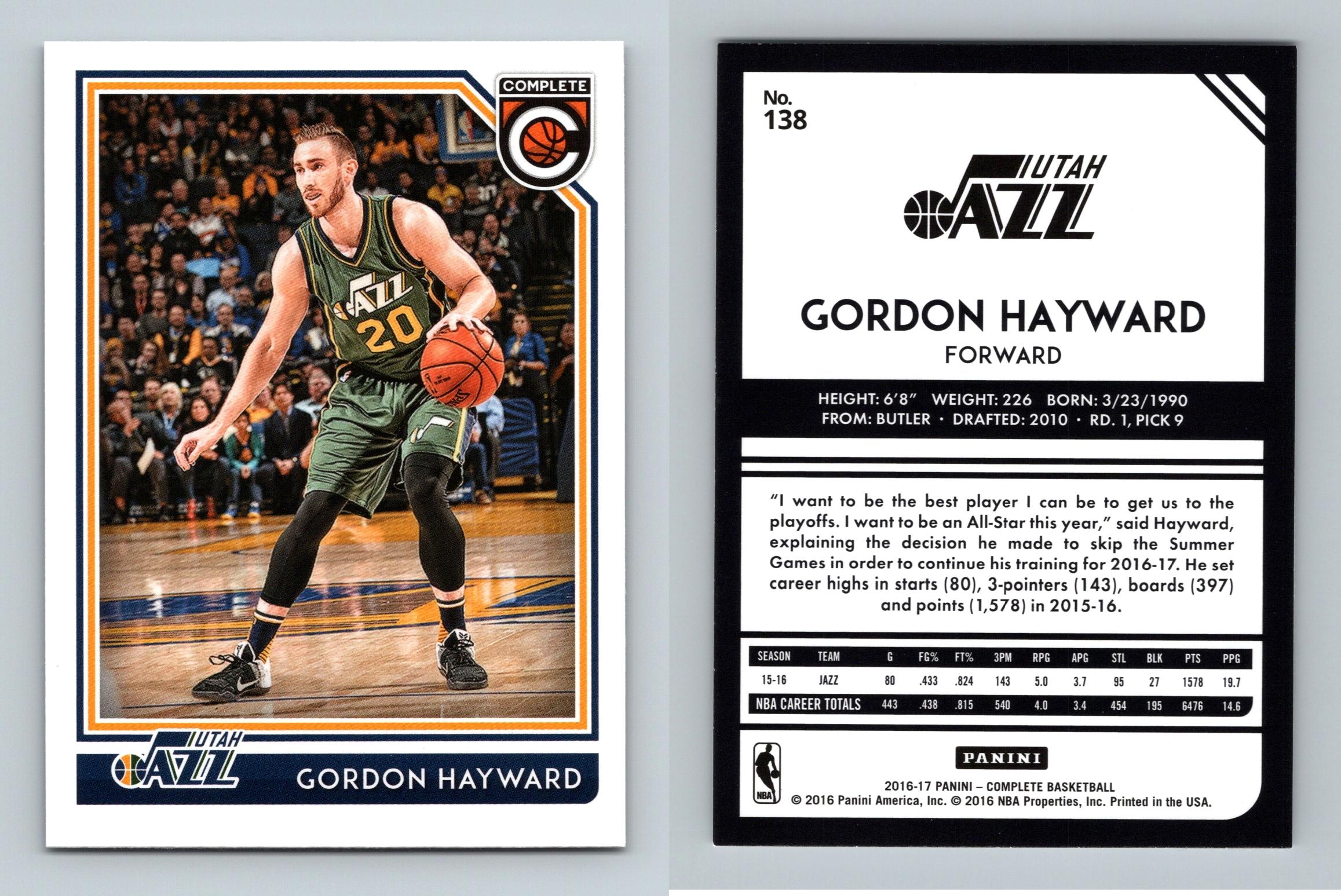 Gordon Hayward Panini Complete 2016/17 NBA Basketball Card #138 