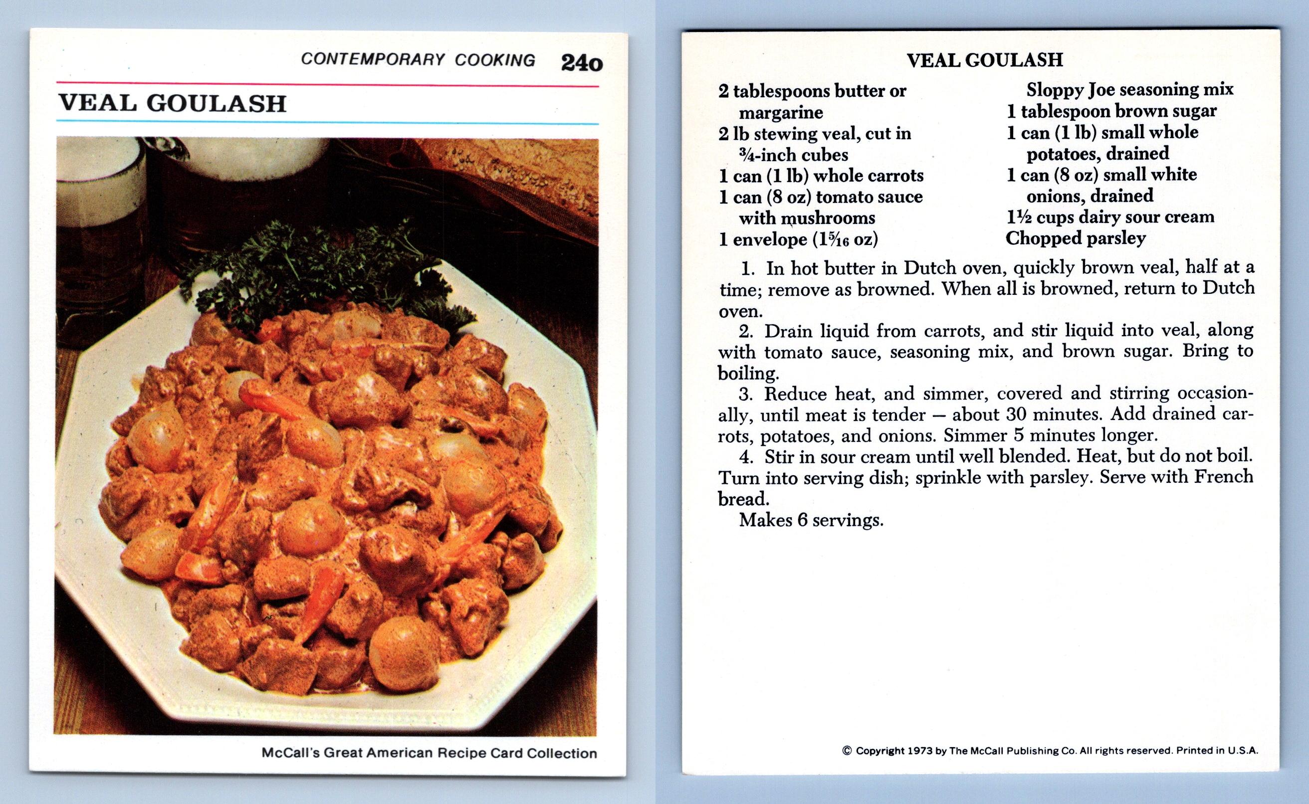 Veal Goulash 24O Contemporary McCall's Great American Recipe Card