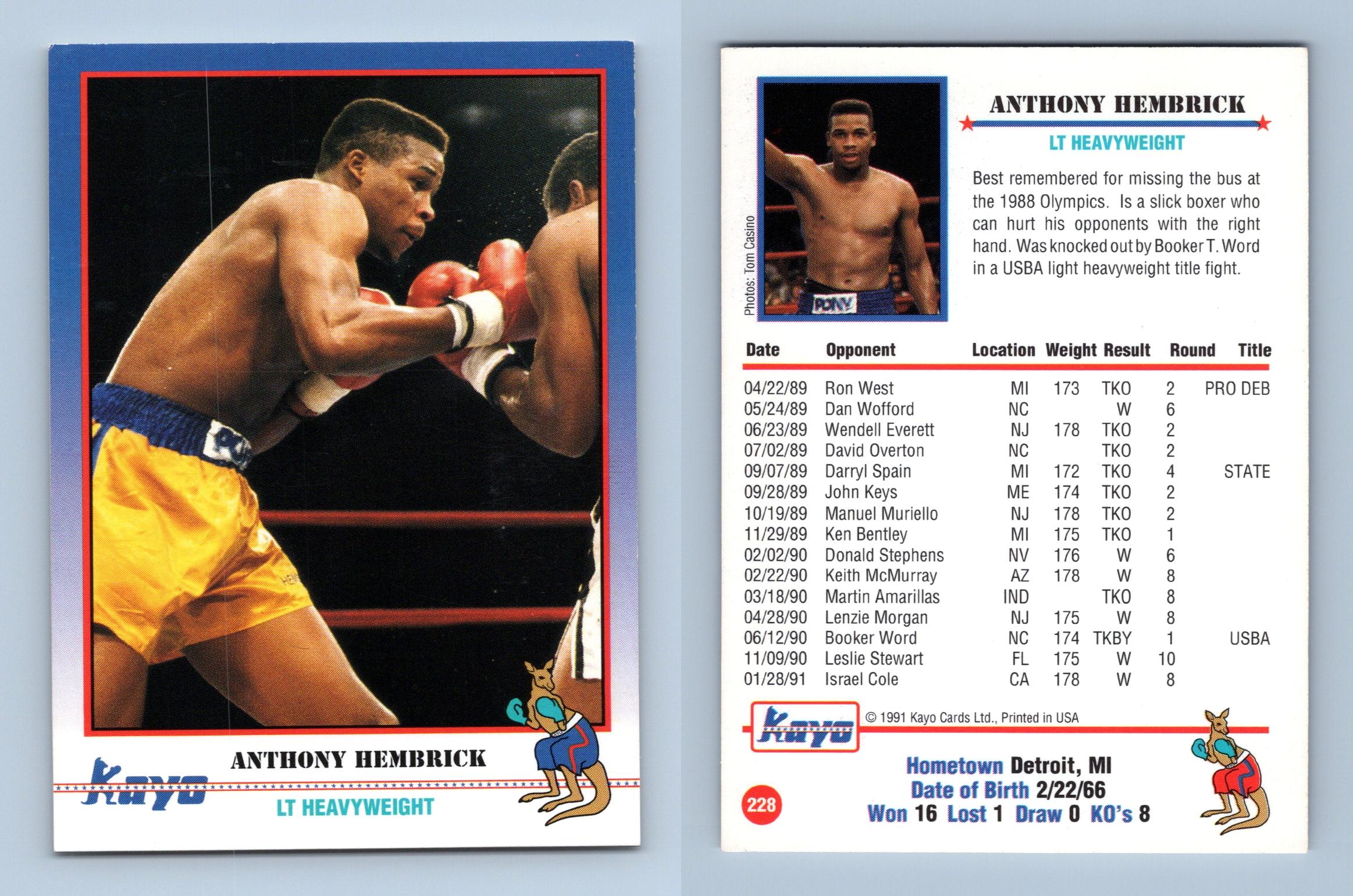 Anthony Hembrick 228 Kayo Boxing 1991 Trading Card 3053