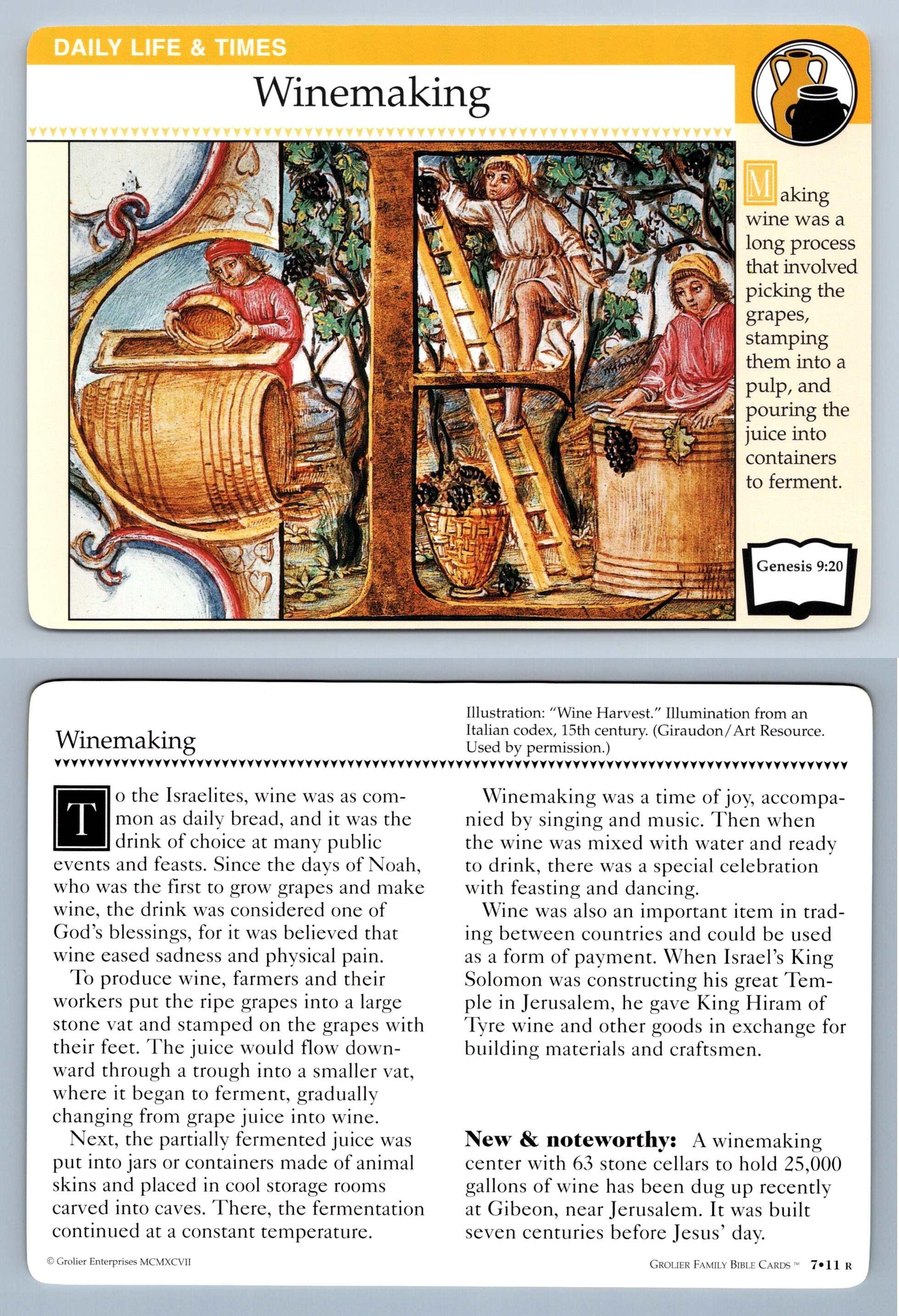 Winemaking 7.11 Life Family Bible 19942001 Grolier Card