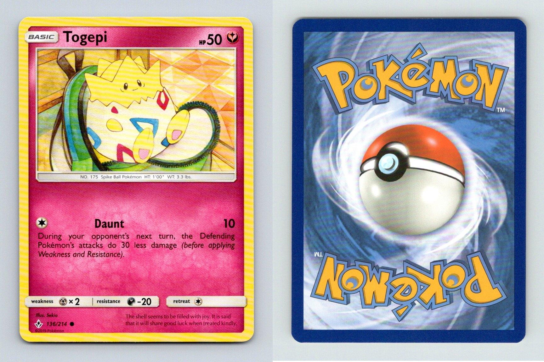136/214 Togepi Common Card Pokemon TCG Sun & Moon Unbroken Bonds Cards