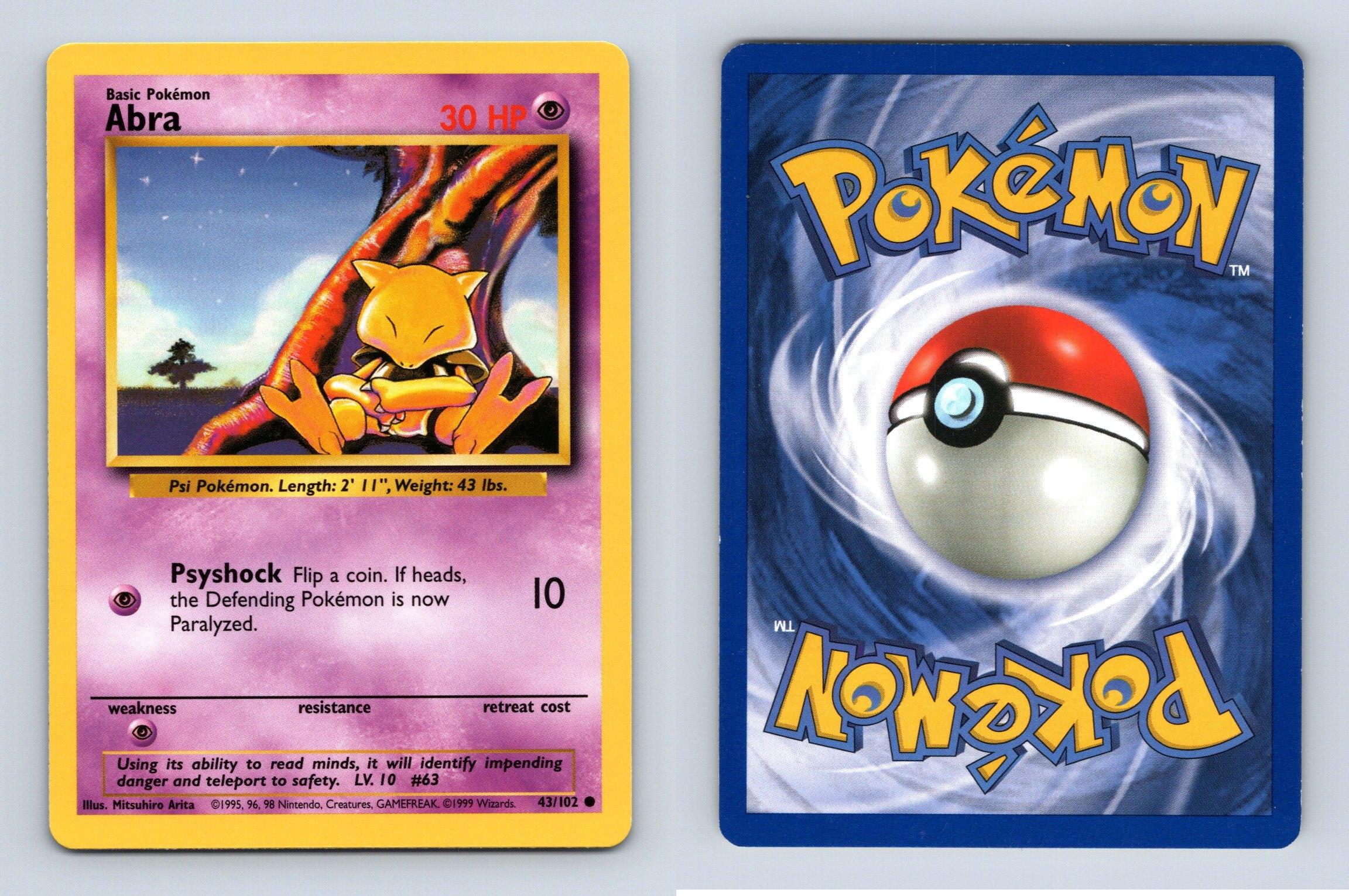 1999 Abra Basic Pokemon Card 43//102