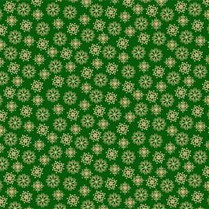 Makower Metallic - Snowflakes on Green