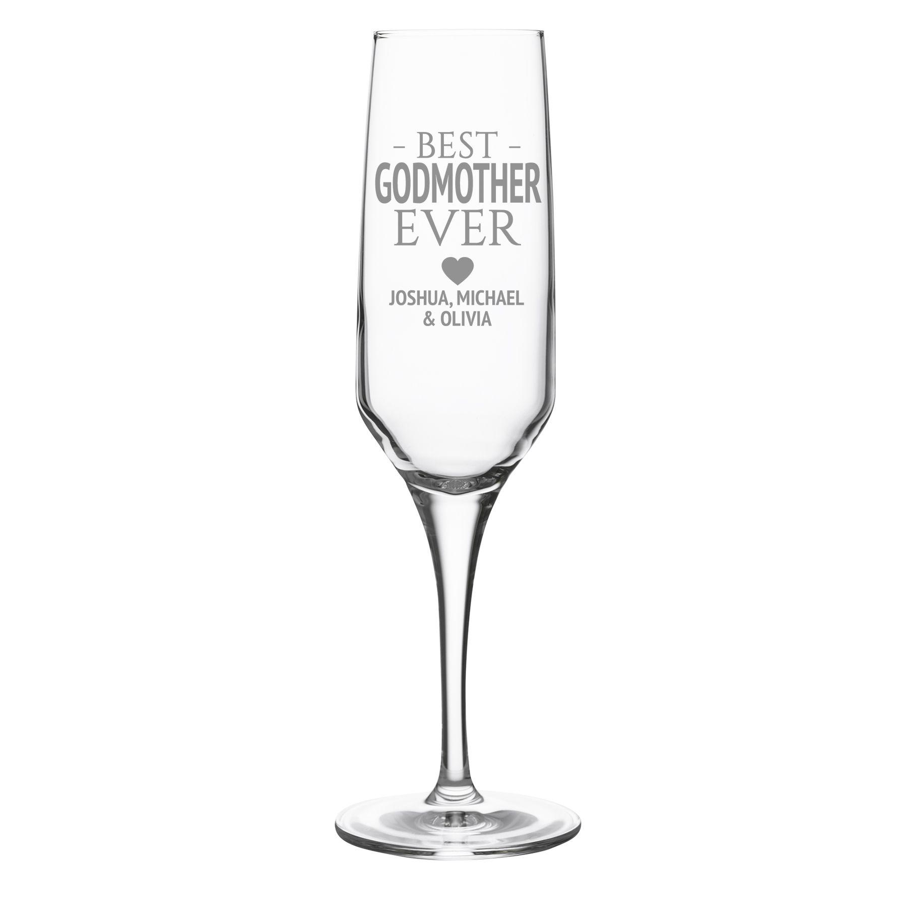 Engraved Best Godmother Ever Flute Champagne Glass Gift Idea