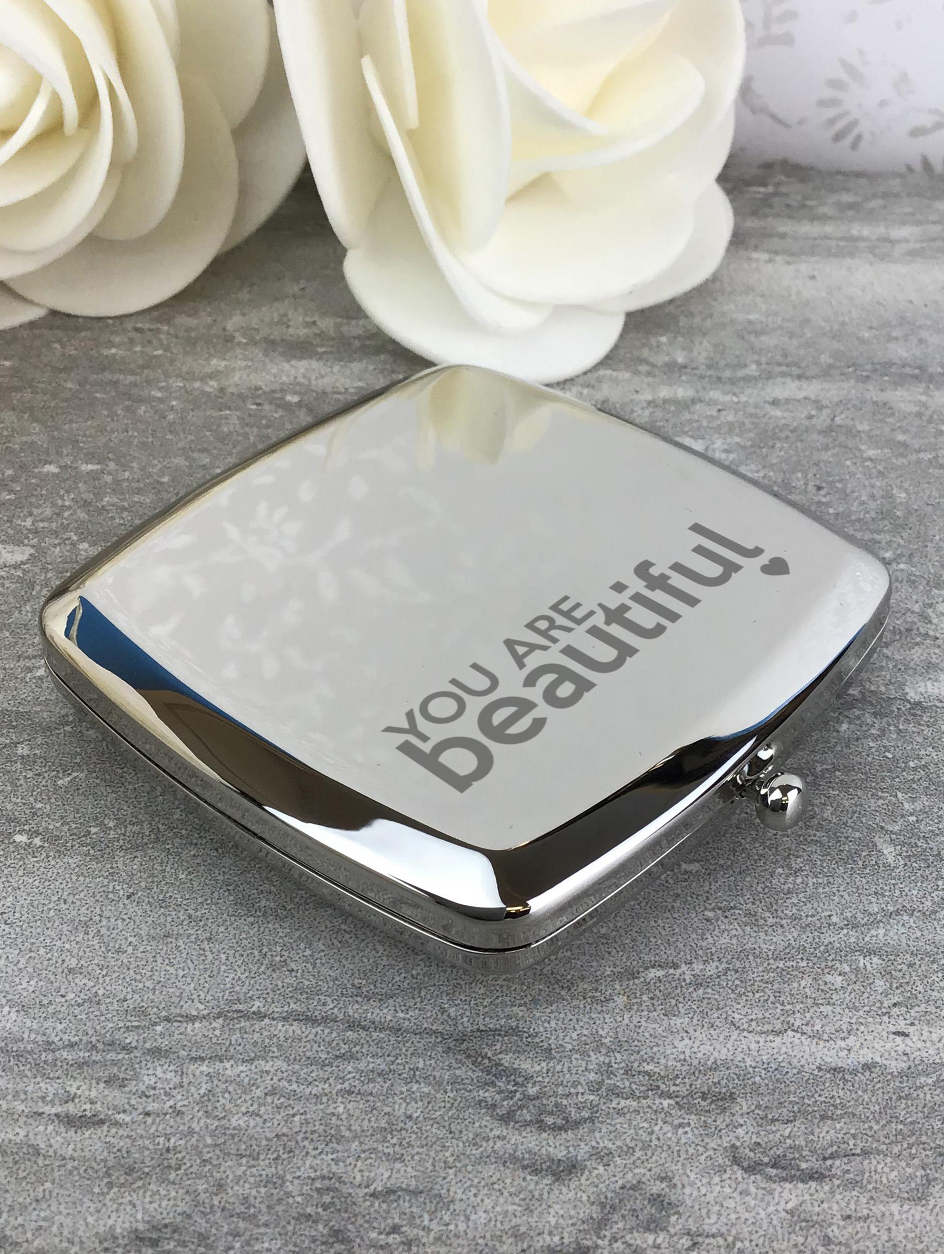 Engraved Silver Plated Compact Mirror You Are Beautiful Engraved Silver Plated Compact Mirror