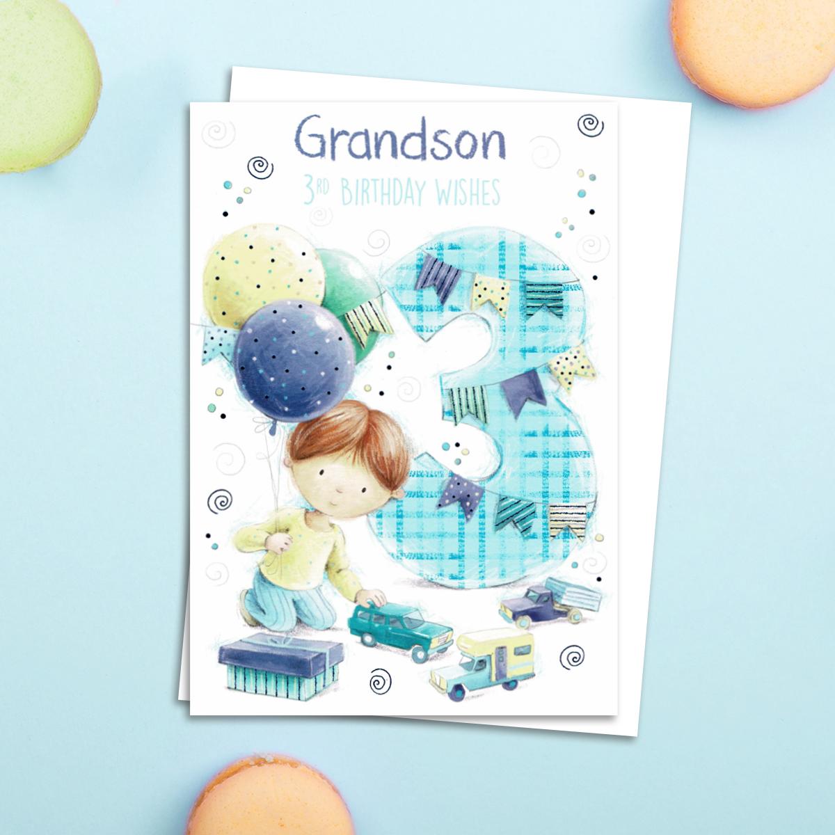 Greetings Card Birthday Card GRANDSON 3rd  BIRTHDAY AGE Relations 