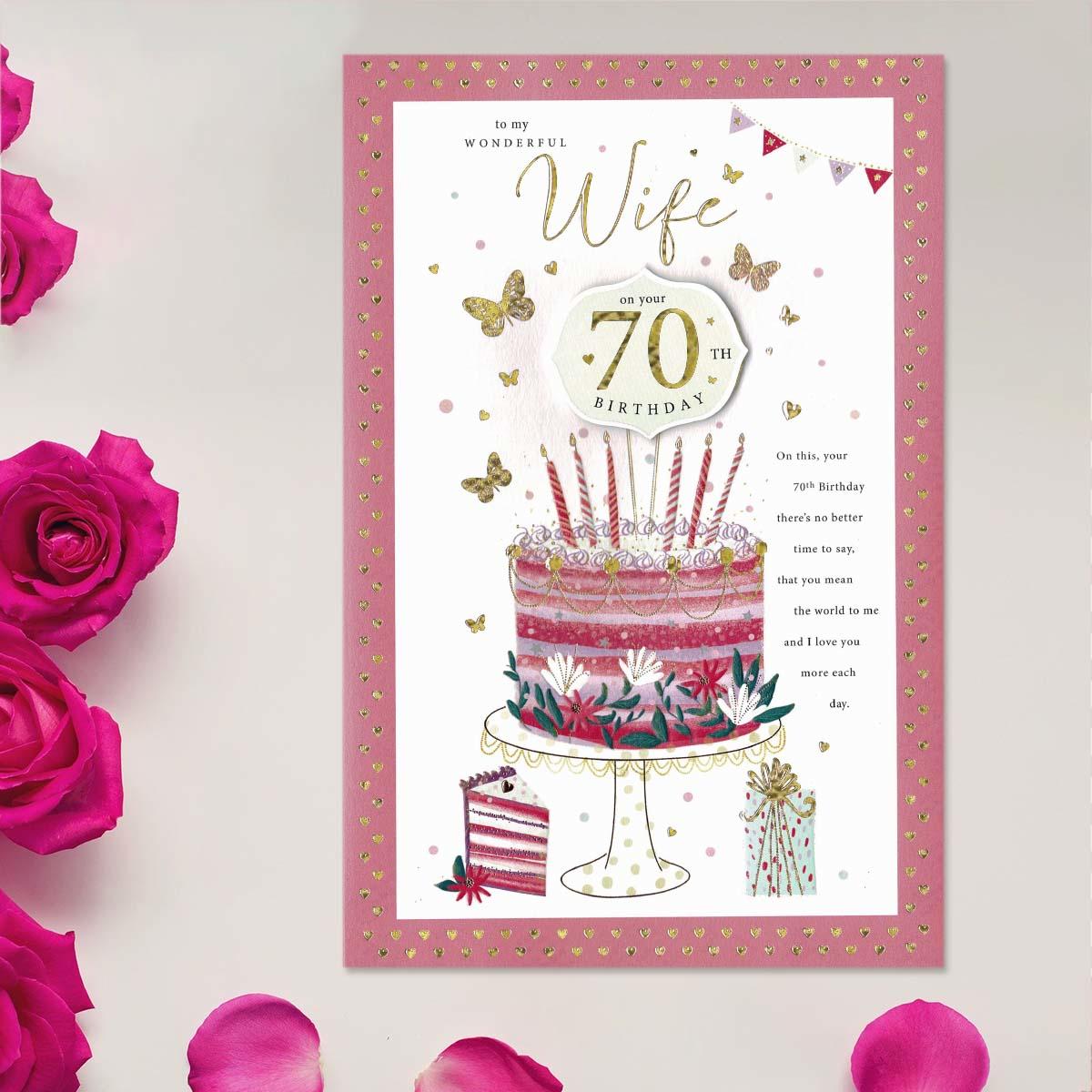 Wonderful Wife 70th Birthday Decoupage Greeting Card