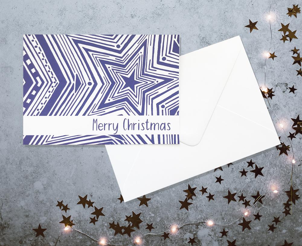 Indigo Star Christmas Card by Lucinda Watt