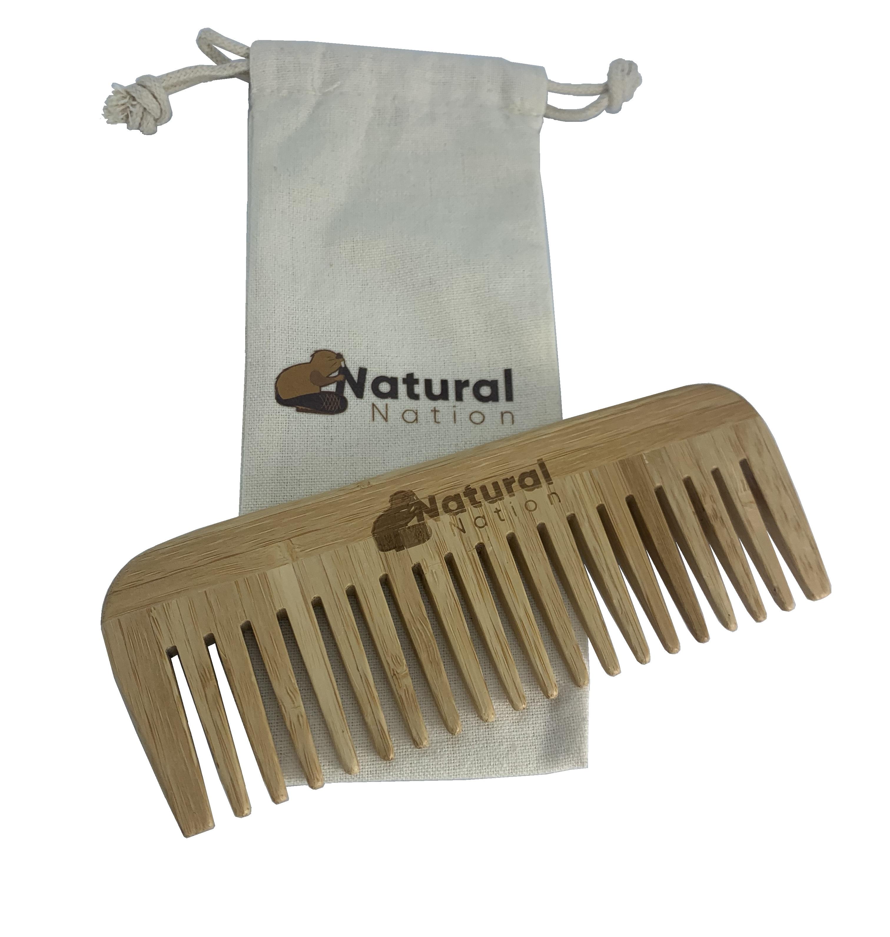 Eco Bamboo Hair Comb With Cotton Bag 20 Wooden Teeth  x 6cm  Eco-Friendly
