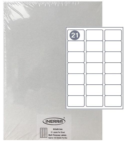 21 Per Sheet INERRA® Blank Labels White Adhesive A4 Printer Address Stickers 