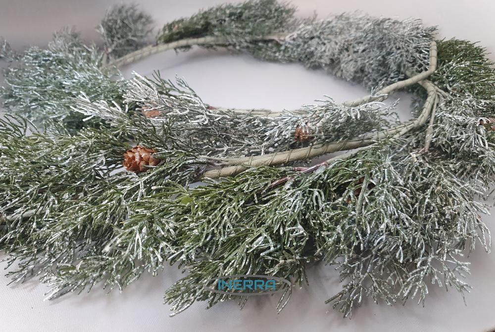 18 inch Natural Glitter Pine Cone Frost,Red Jewels Artificial Christmas Wreath 
