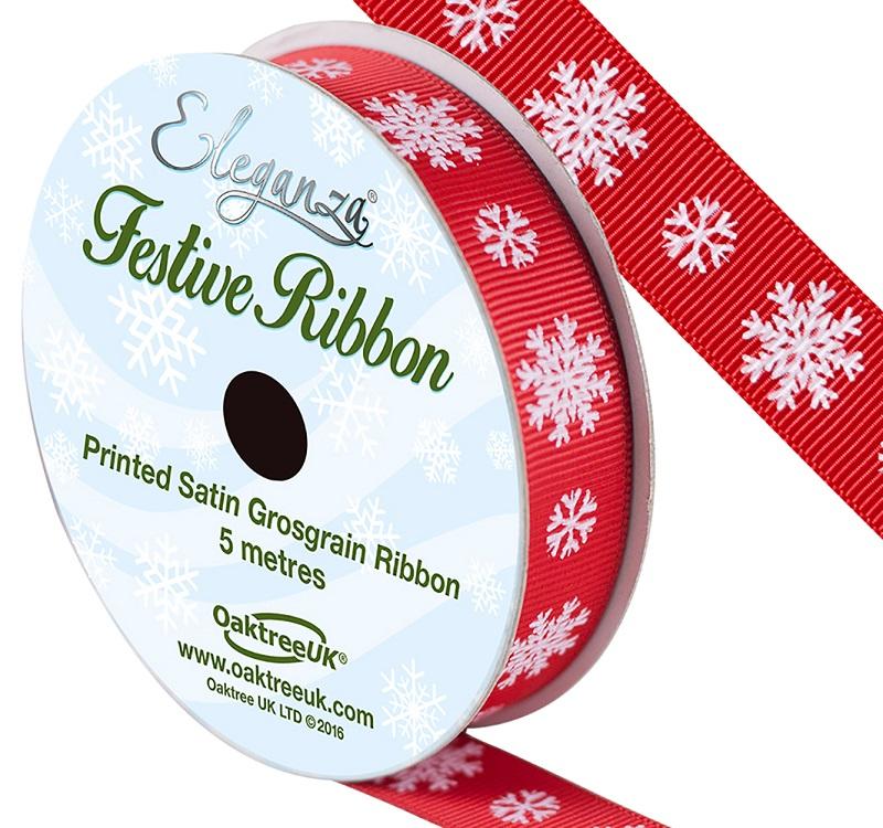 Red Snowflakes Christmas Ribbon - UK Supplier