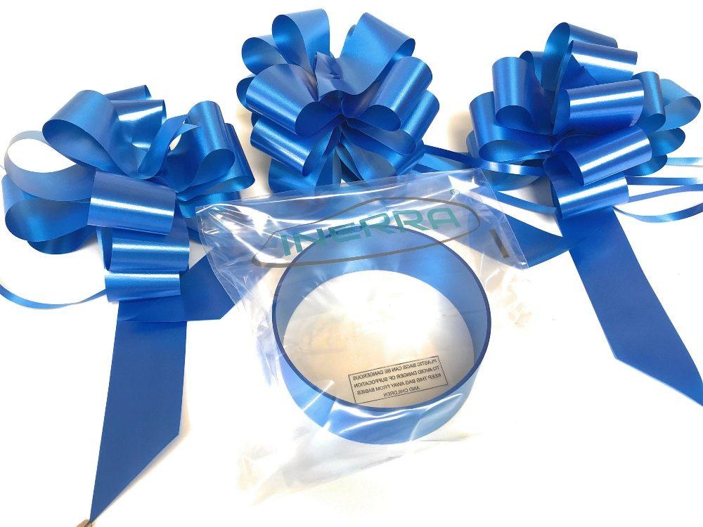 BLUE Wedding Car Decoration Kit X3 Large Bows & 10m Ribbon FAST & FREEPOST 