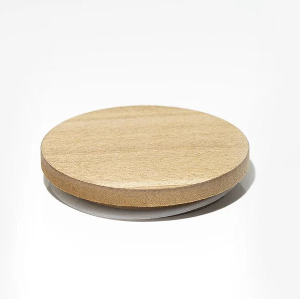 Natural ash lid for refillable candle jar
