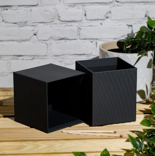 Black luxury gift box for refillable candle in studio