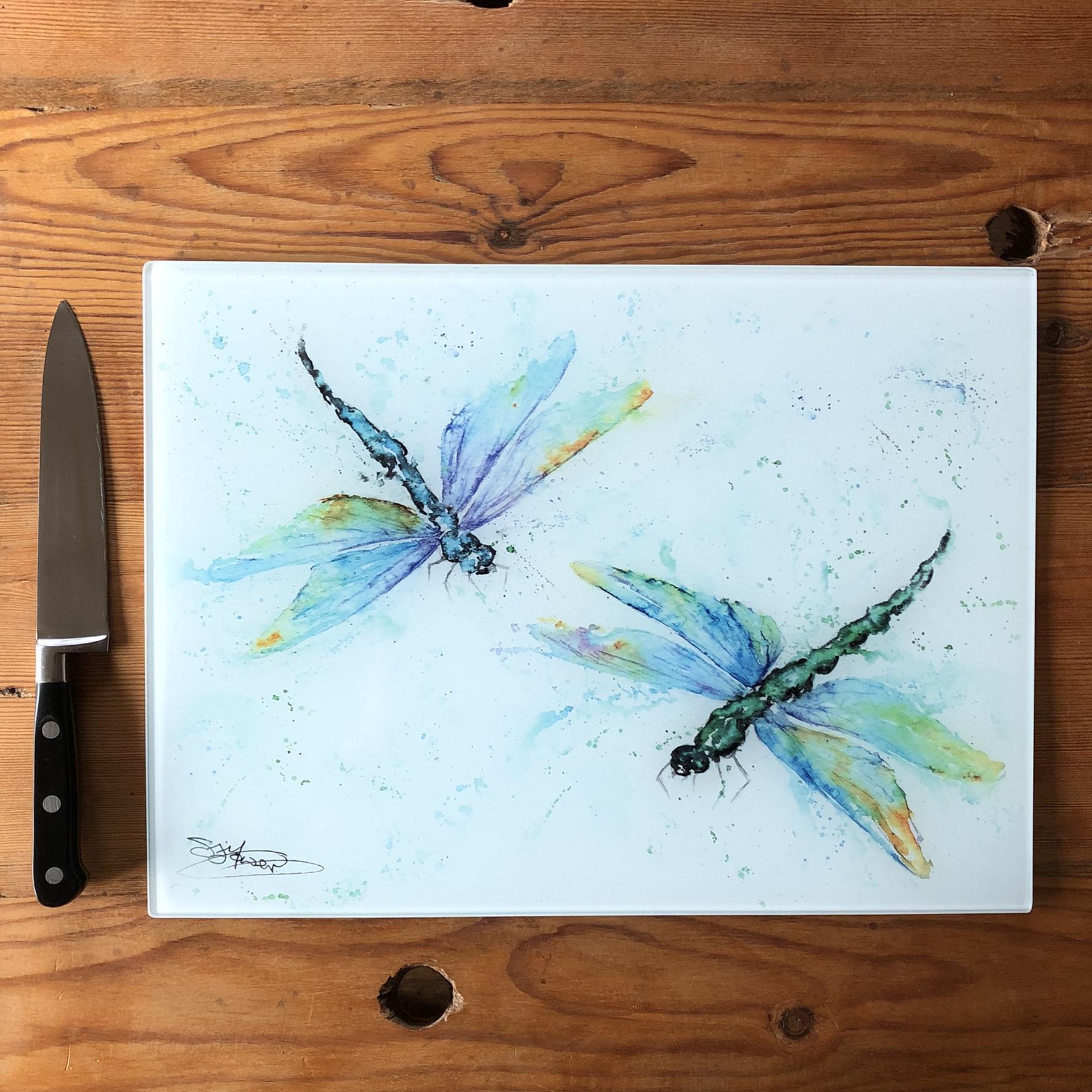 Dragonfly Watercolour Glass Worktop