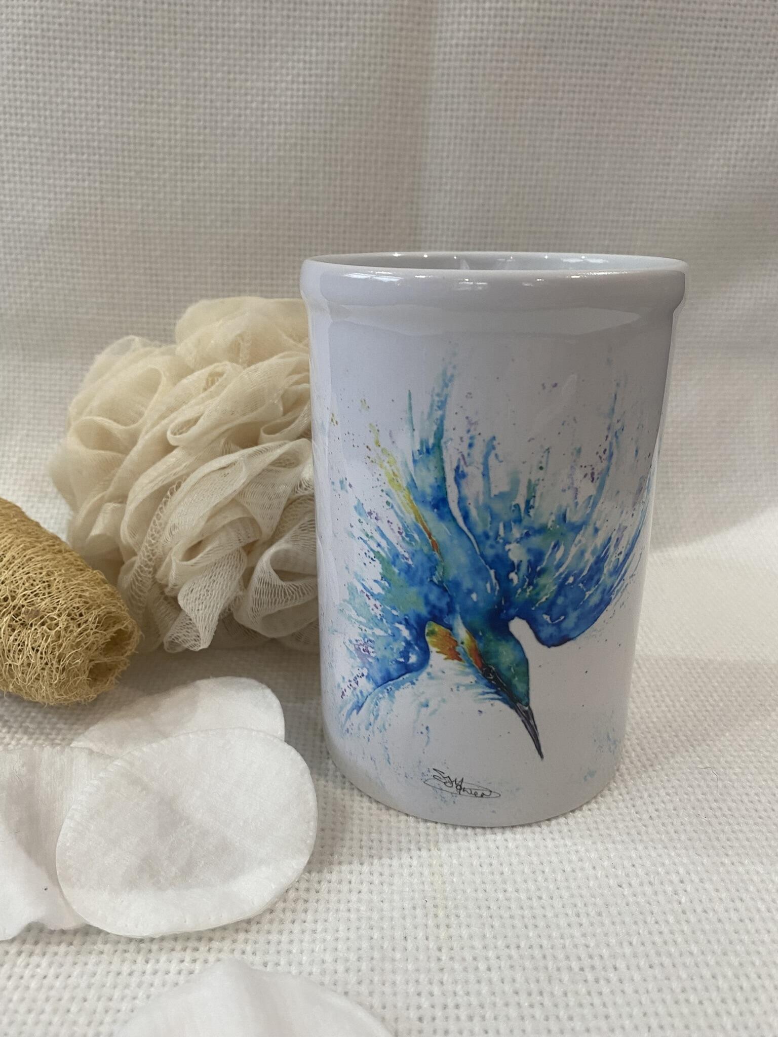 ceramic kingfisher toothbrush holder