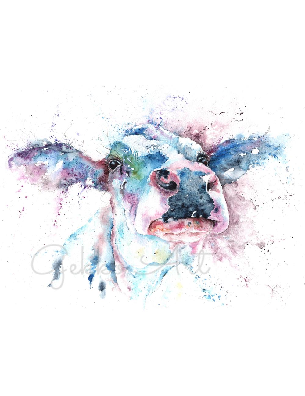 Friesian Cow Watercolour Art Print | Wildlife Watercolour Artist Sandi Mower