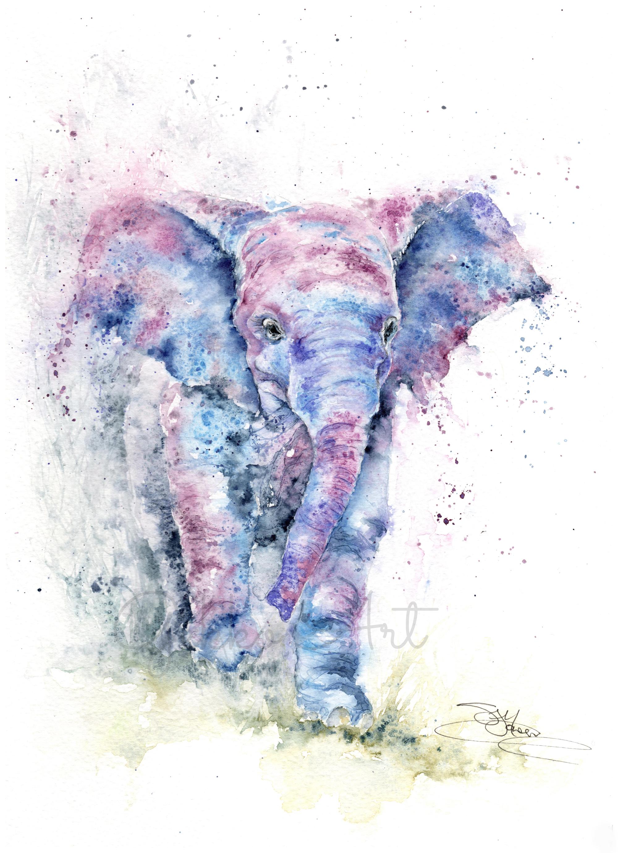 Baby Elephant Watercolour Print | Wildlife Artist Sandi Mower | Gekko Art
