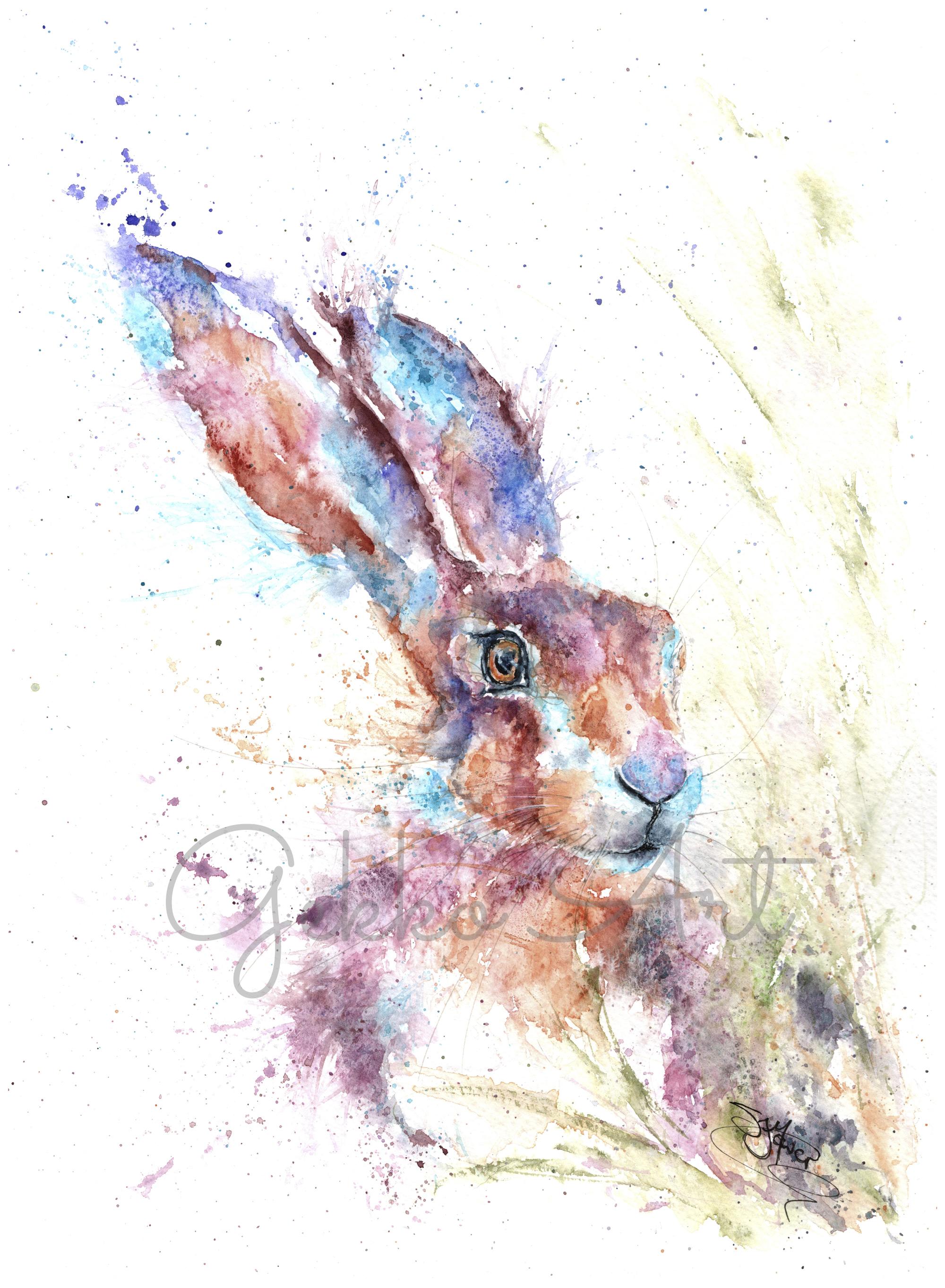 HARE PRINT from a watercolour PAINTING British wildlife art 