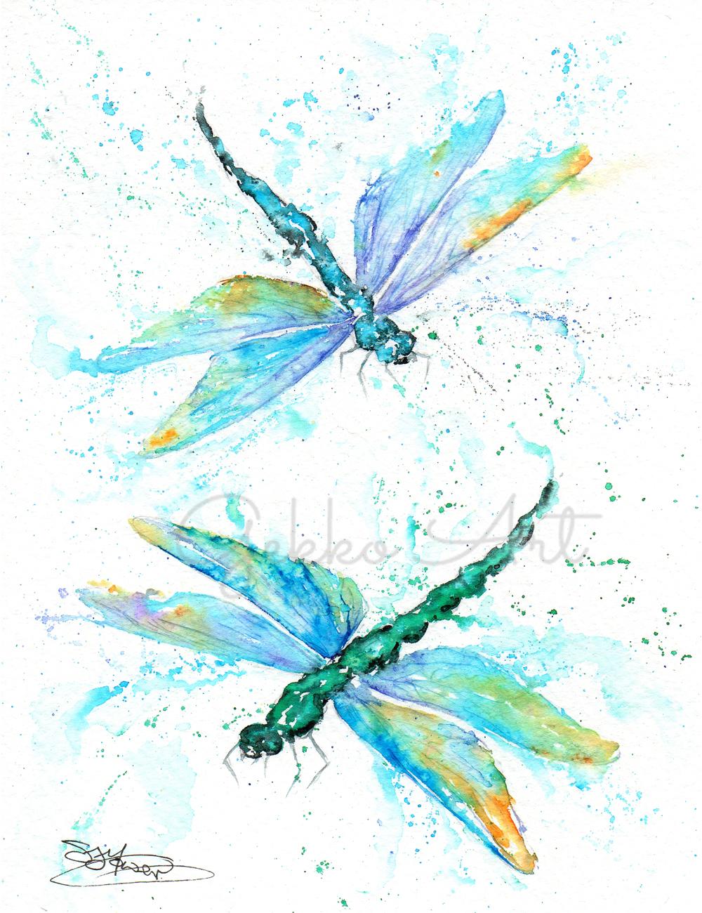 Dragonflies Watercolour Print Wildlife Artist Sandi Mower