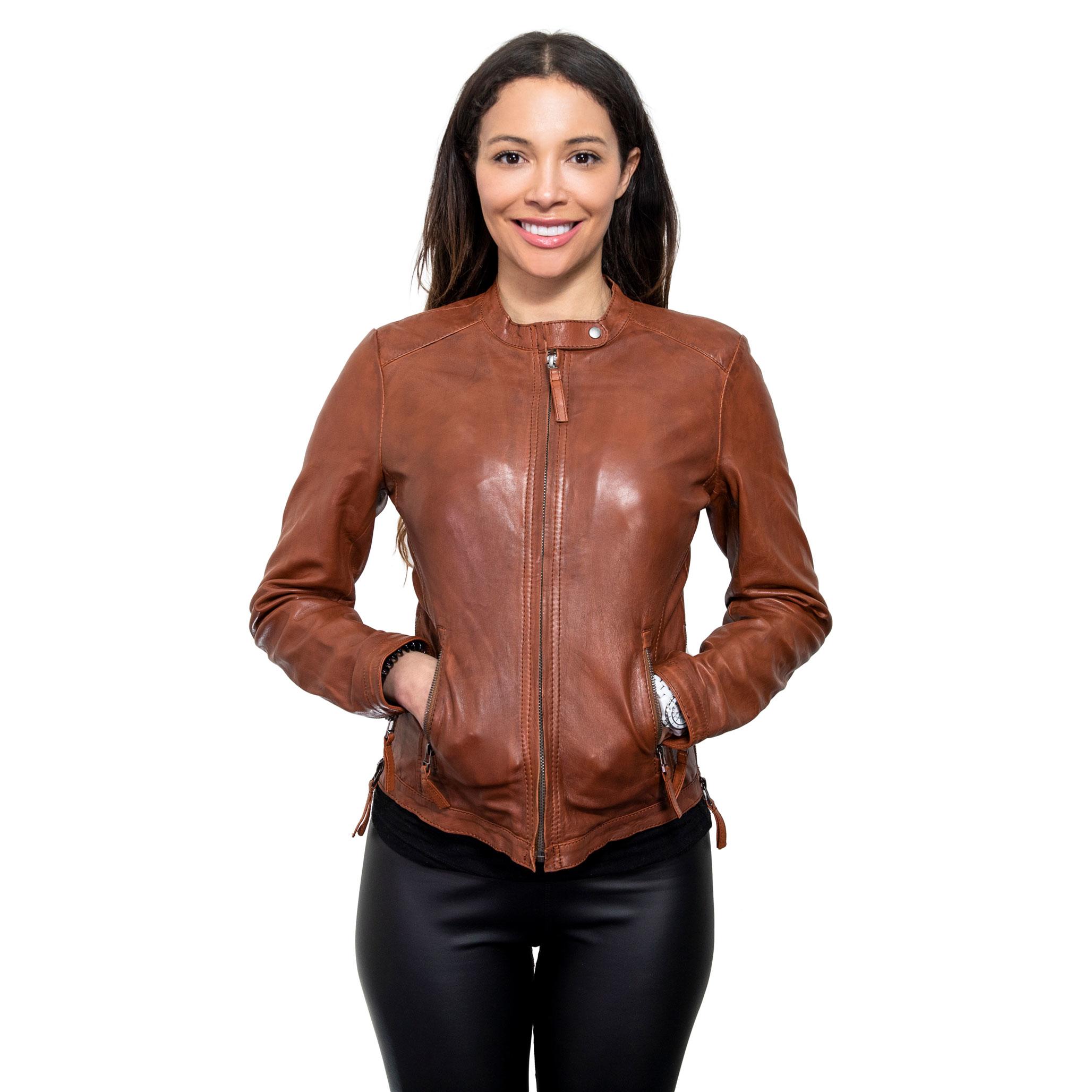 Womens Ladies Soft Real Leather Biker Jacket Vintage Slim Fit Zipped New UK Size