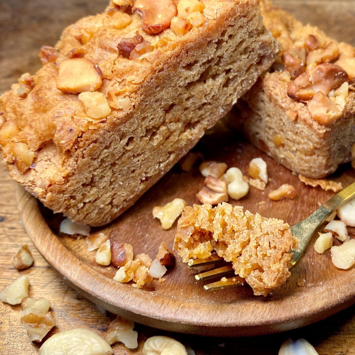 Toffee Nut Blondie which is a golden blondie square slice, generously topped with baked, crunchy cashews and walnuts. A delicious nutty blondie from Botham's iconic Whitby bakery.