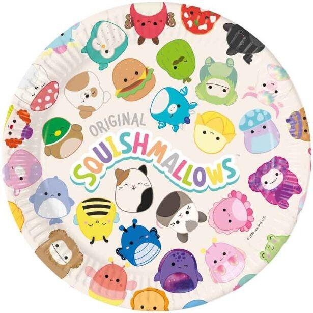 Pack of 8 Squishmallows paper party plates that measure 23cm wide