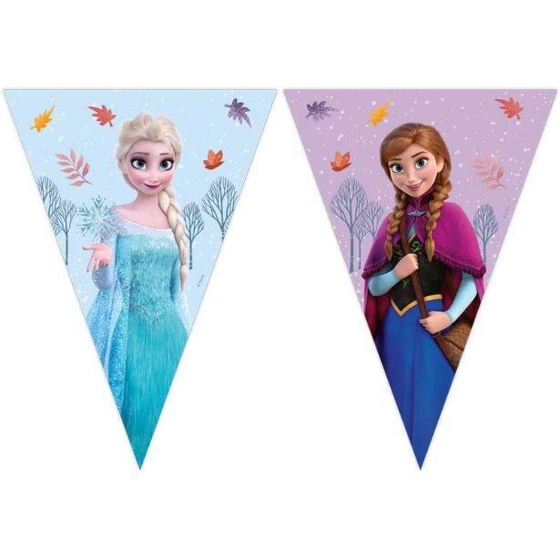 A 2.3m long Frozen Idyllic Wonder paper flag bunting banner featuring Elsa and Anna