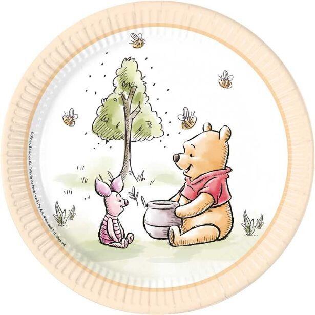 A 23cm paper plate featuring Winnie the Pooh and Piglet in the middle of the plate