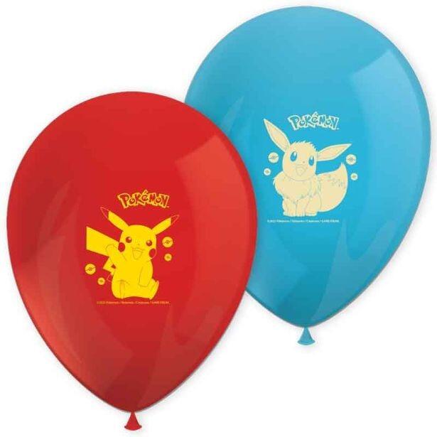 Pack of 8 Pokémon latex balloons in 2 coloured - red and blue