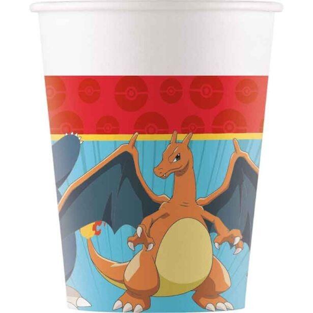 Pack of 8 colourful Pokemon cups featuring several Pokemon characters