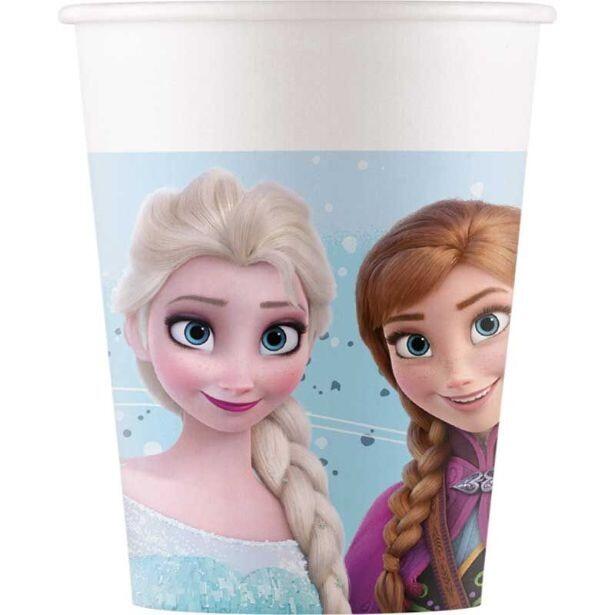A Frozen Idyllic Wonder paper cup featuring Elsa and Anna around the outside