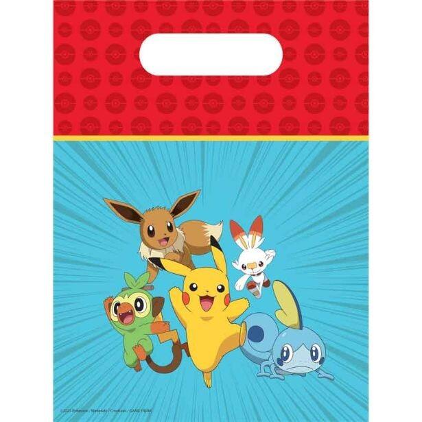 Pack of 6 Pokemon plastic party bags featuring Pikachu and his friends