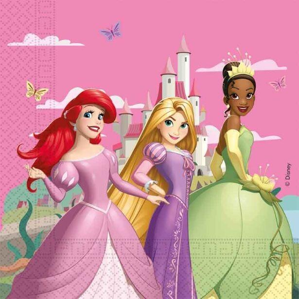 A pack of 20 colourful Disney Princess Create Your World napkins featuring Ariel, Rapunzel and TIana