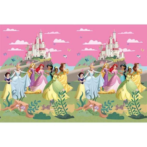 A colourful 1.8m x 1.2m Disney Princess Create Your World Plastic table cover featuring a selection of Disney Princesses