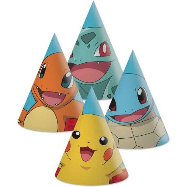 A pack of 6 Pokémon cone shaped party hat which come in 4 different character designs