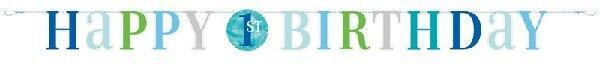A 1.82m Blue Dots 1st Birthday Happy Birthday letter banner