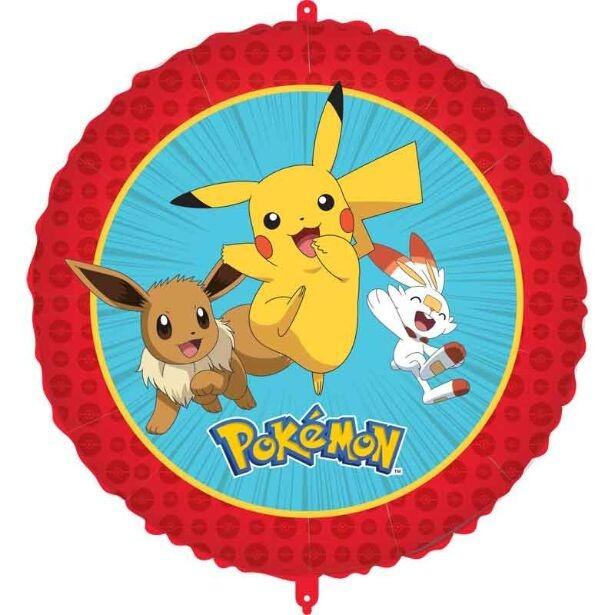 An 18" round multicoloured foil balloon featuring Pikachu, Scorbunny and Eevee